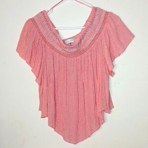 Juniper Blu Red & White Striped off shoulder‎ blouse | Size: Large
